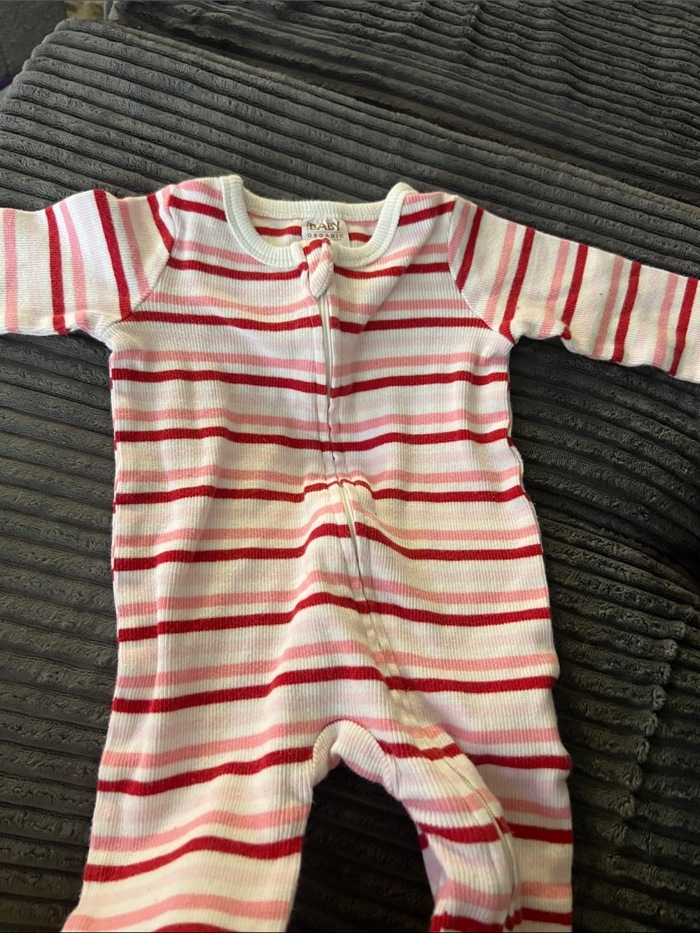 Baby cottonon Pink & Red Stripe One-Piece Zipper Romper